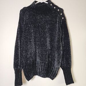 Cynthia Rowley Sweater Women's Medium Black Cowl Neck Pearls Ribbed Cuff Casual‎